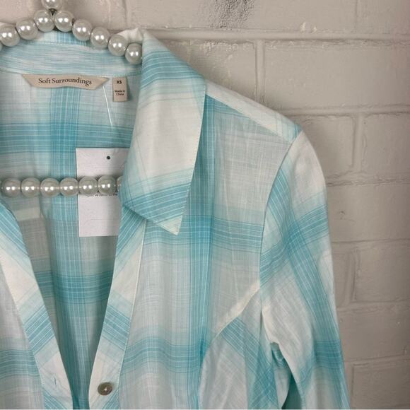 Soft Surroundings Lightweight Long Line Plaid Button Down Shirt Size XS - Picture 7 of 10
